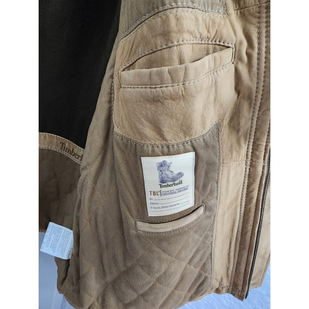 Timberland Leather Gear Jacket XL Tan Genuine Cowhide Quilted Field Coat - Picture 9 of 16